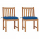 Chaises de jardin 2 pcs avec coussins bois de teck massif - Couleur au choix Bleu