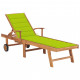 Chaise longue avec coussin bois de teck solide - Couleur au choix Vert Vif