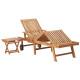 Transat chaise longue bain de soleil lit de jardin terrasse meuble d'extérieur avec table et coussin bois de teck solide helloshop26 02_0012647 