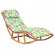 Chaise longue à bascule avec coussin bois de teck solide - Couleur au choix motif feuilles