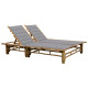 Transat chaise longue bambou bain de soleil d'extérieur pour 2 personnes avec coussins - Couleur au choix Gris