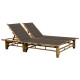 Transat chaise longue bambou bain de soleil d'extérieur pour 2 personnes avec coussins - Couleur au choix Taupe