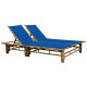 Transat chaise longue bambou bain de soleil d'extérieur pour 2 personnes avec coussins - Couleur au choix Bleu-royal