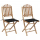 Chaises pliables de jardin 2 pcs avec coussins bambou - Couleur au choix Noir