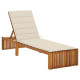 Transat chaise longue bain de soleil de jardin terrasse d'extérieur avec coussin bois d'acacia solide - Couleur au choix Crème
