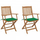 Chaises pliables de jardin avec coussins bois d'acacia - Couleur et nombre de places au choix Vert