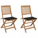 Chaises pliables de jardin avec coussins bois d'acacia - Couleur et nombre de places au choix Noir