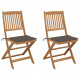 Chaises pliables de jardin avec coussins bois d'acacia - Couleur et nombre de places au choix Taupe