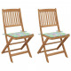 Chaises pliables de jardin avec coussins bois d'acacia - Couleur et nombre de places au choix motif feuilles