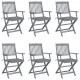 Chaises pliables d'extérieur 6 pcs avec coussins bois d'acacia - Couleur au choix Gris