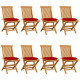 Chaises de jardin avec coussins 8 pcs teck massif - Couleur au choix Rouge