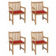 Chaises de jardin 4 pcs avec coussins teck solide - Couleur au choix Rouge