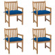 Chaises de jardin avec coussins teck solide - Couleur et nombre de places au choix Bleu