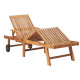 Lot de 2 transats chaise longue bain de soleil lit de jardin terrasse d'extérieur avec table et coussin bois de teck solide - Couleur au choix 