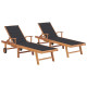 Lot de 2 transats chaise longue bain de soleil lit de jardin terrasse meuble d'extérieur avec coussin teck solide - Couleur au choix Anthracite