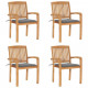 Chaises de jardin empilables avec coussins teck solide - Couleur et nombre de places au choix Gris