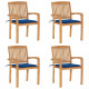 Chaises de jardin empilables avec coussins teck solide - Couleur et nombre de places au choix Bleu-royal