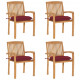 Chaises de jardin empilables avec coussins teck solide - Couleur et nombre de places au choix Rouge-bordeaux