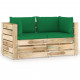 Canapé de jardin 2 places avec coussins bois imprégné de vert - Couleur au choix Vert