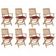 Chaises pliables d'extérieur avec coussins 8 pcs bois d'acacia - Couleur au choix Rouge-bordeaux