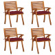 Chaises de jardin avec coussins bois de teck solide - Couleur et nombre de places au choix Rouge-bordeaux