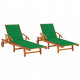 Chaises longues 2 pcs avec coussins bois d'acacia solide - Couleur au choix Vert