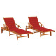 Lot de 2 transats chaise longue bain de soleil lit de jardin terrasse d'extérieur avec coussins bois d'acacia solide - Couleur au choix Rouge