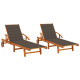 Lot de 2 transats chaise longue bain de soleil lit de jardin terrasse d'extérieur avec coussins bois d'acacia solide - Couleur au choix Taupe