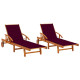 Lot de 2 transats chaise longue bain de soleil lit de jardin terrasse d'extérieur avec coussins bois d'acacia solide - Couleur au choix Rouge-bordeaux