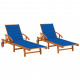 Chaises longues 2 pcs avec coussins bois d'acacia solide - Couleur au choix Bleu-royal