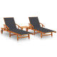 Lot de 2 transats chaise longue bain de soleil de jardin d'extérieur avec table et coussins acacia solide - Couleur au choix Anthracite