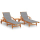 Lot de 2 transats chaise longue bain de soleil lit de jardin terrasse d'extérieur avec table et coussins acacia solide - Couleur au choix Gris
