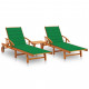 Chaises longues 2 pcs avec table et coussins acacia solide - Couleur au choix Vert
