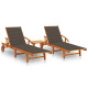 Lot de 2 transats chaise longue bain de soleil lit de jardin terrasse d'extérieur avec table et coussins acacia solide - Couleur au choix Taupe