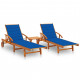 Chaises longues 2 pcs avec table et coussins acacia solide - Couleur au choix Bleu-royal