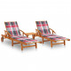 Chaises longues 2 pcs avec table et coussins acacia solide - Couleur au choix Carreaux-rouge