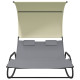 Transat chaise longue bain de soleil double à bascule avec auvent 175,5 x 137,5 x 182,5 cm - Couleur au choix Gris-crème