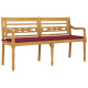 Banc de jardin meuble de patio d'extérieur terrasse avec coussin 150 cm bois de teck massif - Couleur au choix Rouge-bordeaux