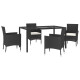 Mobilier à dîner de jardin et coussins 5pcs noir résine tressée 