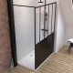 Pack paroi de douche 140x200 cm noir mat - verre trempe 5mm + receveur a poser rectangle - 140x80cm Aurlane - PACF058 