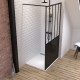 Pack paroi de douche 100x200 cm noir mat + receveur extra plat à poser 100x80 blanc effet pierre caniveau Aurlane - PACF063 