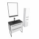 Meuble de salle de bain 80x50 cm - 2 tiroirs blanc - vasque resine noir effet pierre + colonne Aurlane - PACM020 