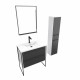 Pack meuble de salle de bain 80x50 noir - 2 tiroirs + vasque resine blanche + miroir + colonne 