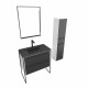 Ensemble meuble de salle de bain 80x50 cm - vasque noir effet pierre + colonne + miroir 