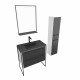 Ensemble meuble de salle de bain 80x50 cm - vasque noir effet pierre + colonne noir mat + miroir 