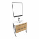Pack meuble de salle de bain 80x50cm blanc - 2 tiroirs blanc - vasque blanche et miroir à noir mat - structura p034 