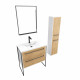 Pack meuble de salle de bain 80x50 cm - 2 tiroirs - vasque blanche + miroir noir mat led + colonne 