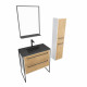 Ensemble de salle de bain 80 cm chêne naturel + vasque noir + miroir led + colonne de rangement 