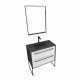 Pack meuble de salle de bain 80x50cm noir mat - 2 tiroirs blanc - vasque résine noire effet pierre et miroir led noir mat - structura p050 