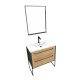 Meuble salle de bains 80 cm, vasque résine blanche, miroir led - finition chêne et noir - structura Aurlane - PACM066 